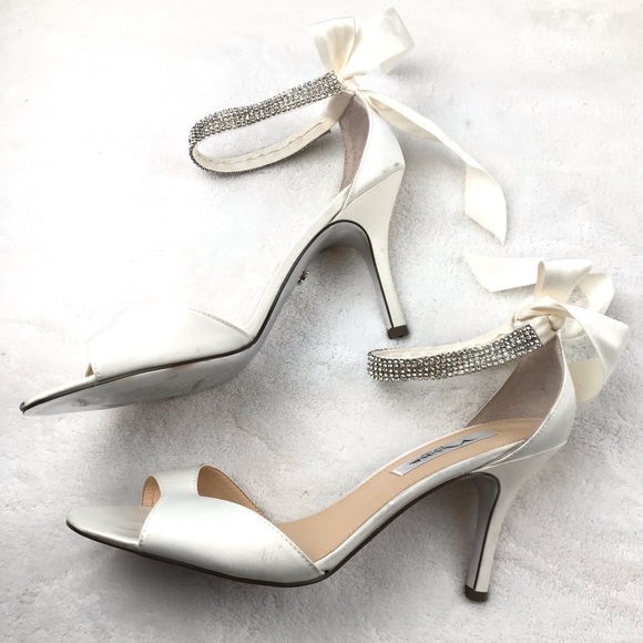 Nina ivory satin ribbon jeweled wrap around sandal - Picture 7 of 9